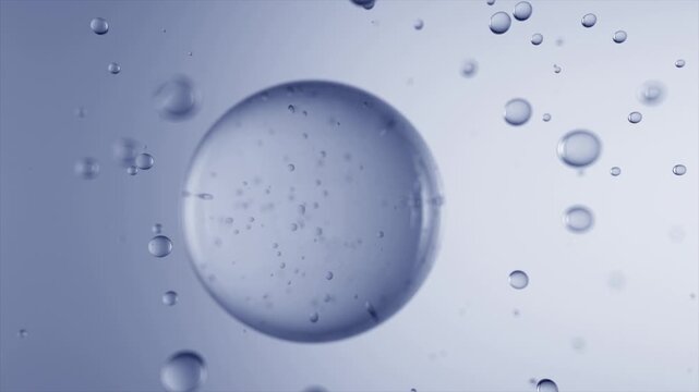 Essence ball molecules emit hydrating and moisturizing energy, penetrate skin layers, water waves roll inside the ball, cosmetic hyaluronic acid bubbles, skin care beauty, cosmetics advertising, 3D.