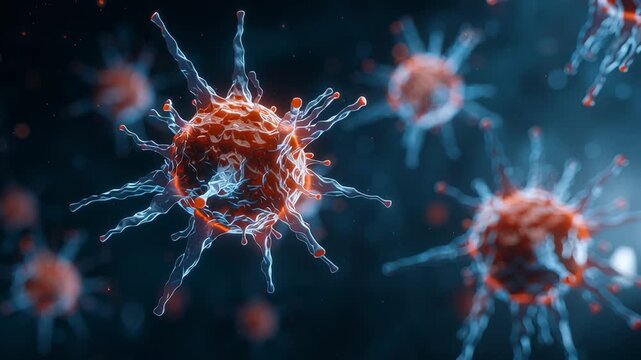 Pathogen sphere with spiky surface represents a virus or bacteria, actively replicating and spreading infection within a biological system causing disease and illness