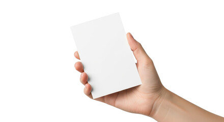Obraz premium A hand holding a blank white card against a white background.