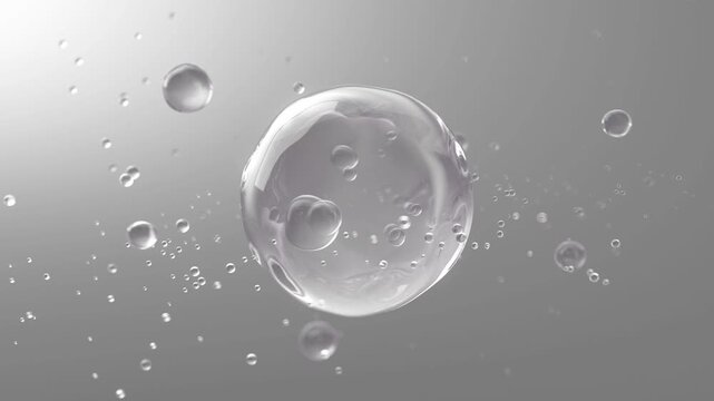 Transparent essence sphere releases anti-aging and moisturizing energy, transparent liquid bubbles, cosmetic hyaluronic acid ,whitening skin, use for hair care,skin care beauty. 3D rendering.