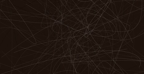 Deep chocolate brown background with light tan messy scribbles and chaotic fine line art. © Rafsunjany