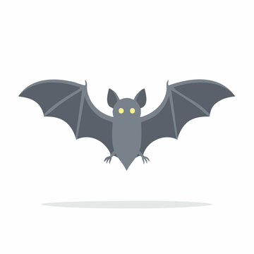 Flat illustration of a grey bat with yellow eyes