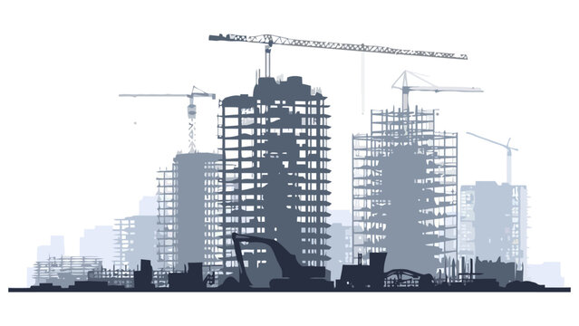 Construction site silhouette of skyscrapers under development