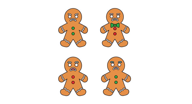 Angry Gingerbread Man Cookie Characters Set on White Background