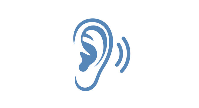 Ear icon illustration with sound waves for auditory concept