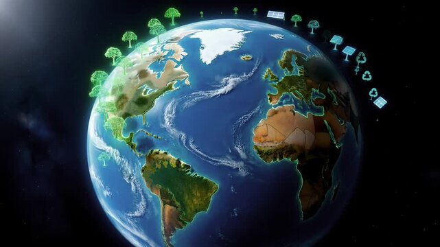 Global view of Earth covered completely in lush green forests and abundant trees a stunning panoramic nature landscape