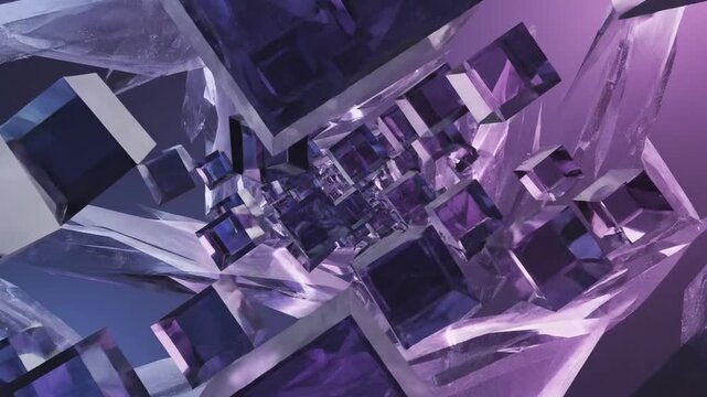 Abstract purple cubes floating in a dark digital space environment