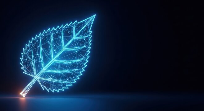 a blue leaf on a dark background illustration