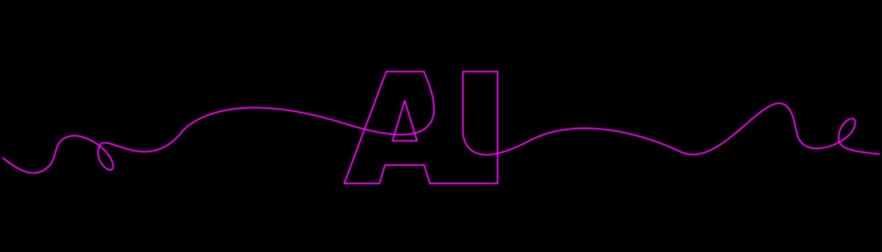 Minimalist magenta line art spelling "AI" with geometric and organic shapes on dark background. Fully editable vector stroke. Modern abstract illustration for tech, artificial intelligence, and design