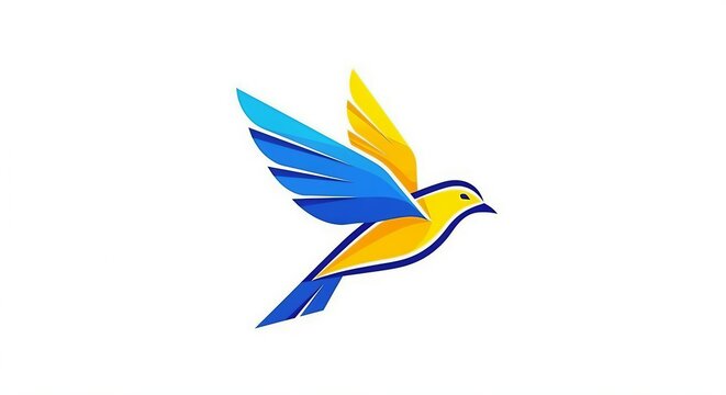 Abstract flying bird logo icon with blue and yellow wings