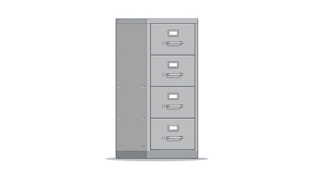 Wooden cabinet with drawers and folders isolated for office file storage and document archive organization