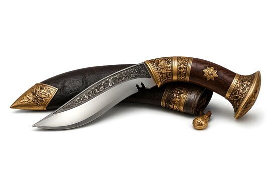 Luxury Handcrafted Nepali Khukuri Knife with Engraved Silver Blade and Ornate Brass Handle