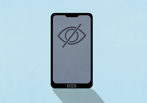 Privacy control protection symbol on smart phone screen against blue background