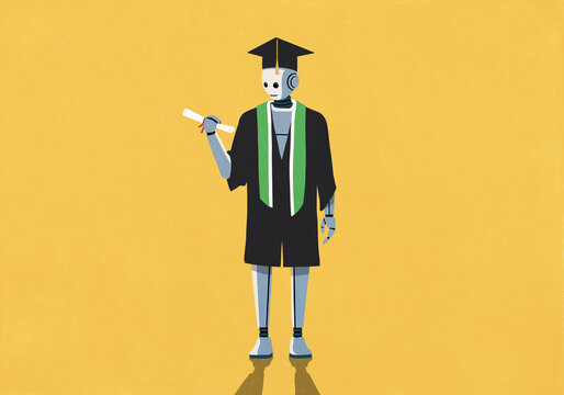 Humanoid robot with diploma graduating from college