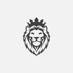 Obraz premium Lion head logo with crown, elegant royal animal emblem
