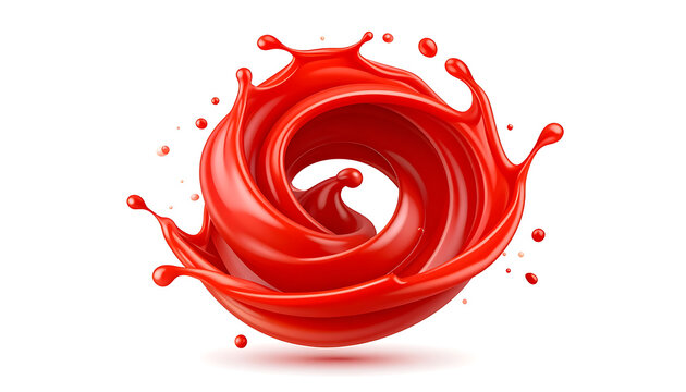 Abstract swirling red liquid splash creating a vortex or vortex shape, fluid dynamics in motion