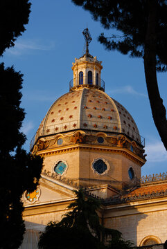 Religious architecture in Rome. Church of St Joachim's at the Fields of the Castle beautiful dome, erected in 1898