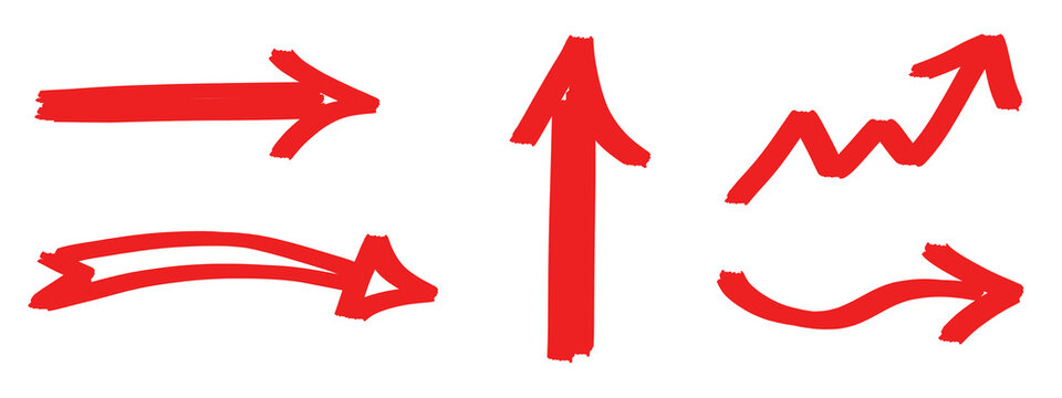 hand drawn doodles symbols - set collection of red arrow doodle icon pointing up, grunge red arrows isolated on transparent or white background png