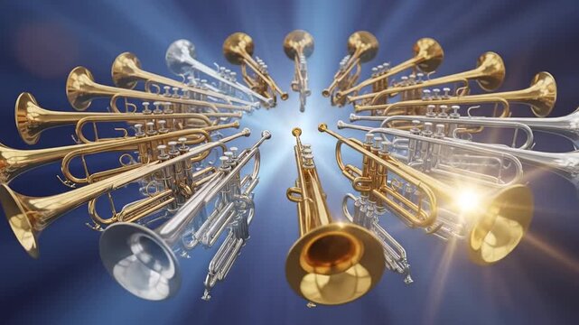 Circular Arrangement of Golden and Silver Trumpets