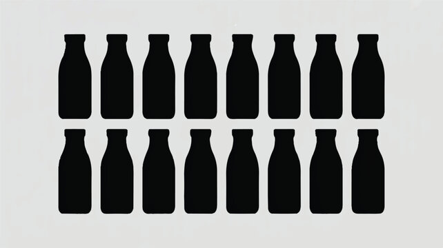 A black and white pattern of sixteen milk bottles arranged in two rows on a plain surface