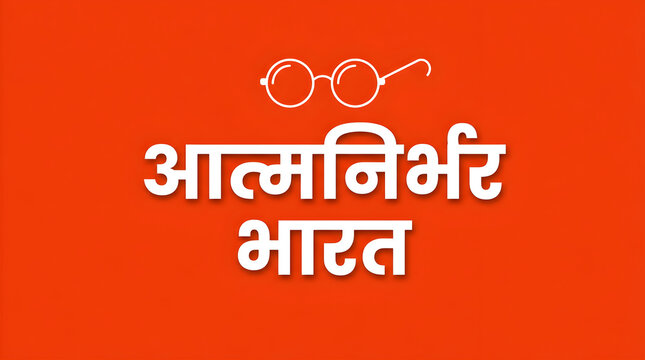 Self-reliant India campaign logo with Devanagari script on orange background