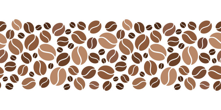 Seamless horizontal border pattern of roasted coffee beans