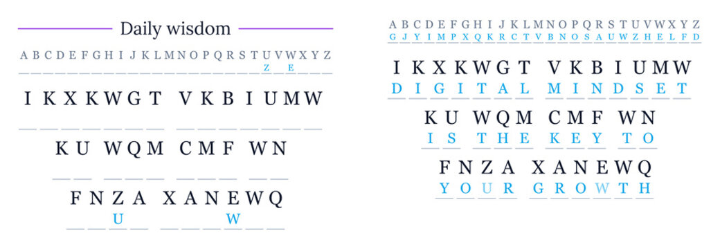 Daily wisdom graphic with cryptogram and modern design elements  