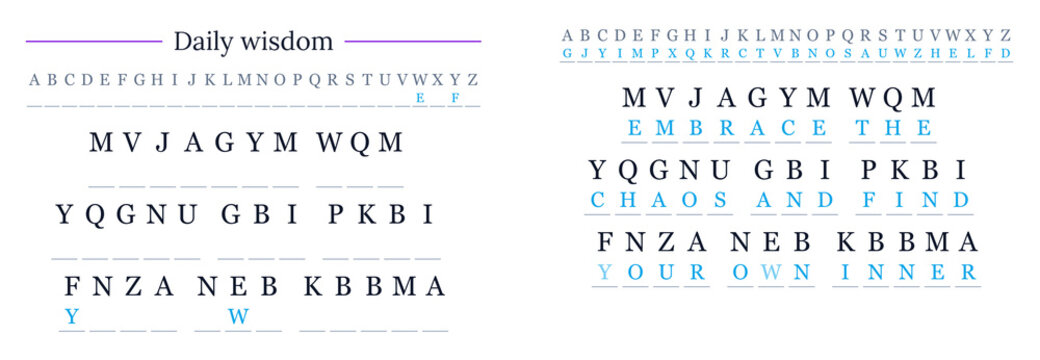 Daily wisdom in modern cryptogram with letters and messages  