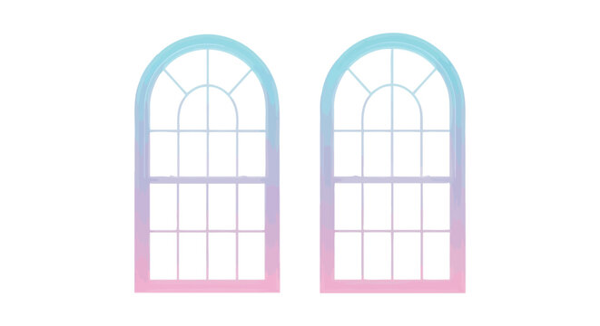 Arched window frames with gradient coloring isolated on white background