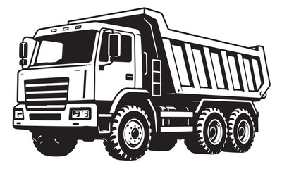 Dump truck silhouette, heavy construction vehicle, vector isolated on white © binh