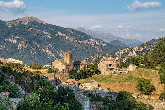 Alpine village of Tella in the Ordesa and Monte Perdido National Park, Huesca, Aragon, Spain