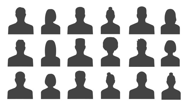 Set of diverse people silhouettes for user profile avatars