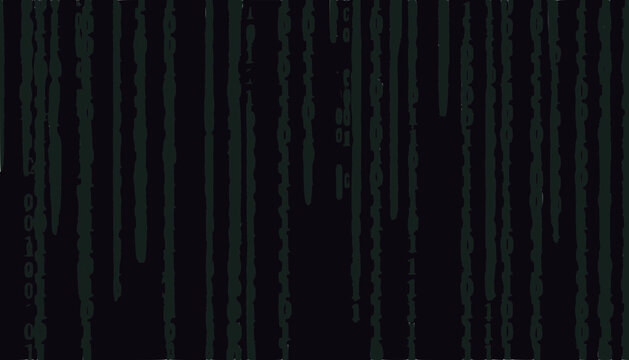 Abstract Digital Rain Binary Code Background, Dark Green Numbers Falling on Black