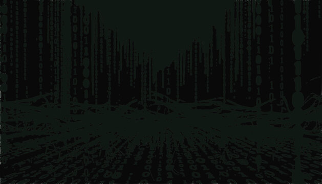 Abstract Digital Matrix Background - Binary Code Cityscape