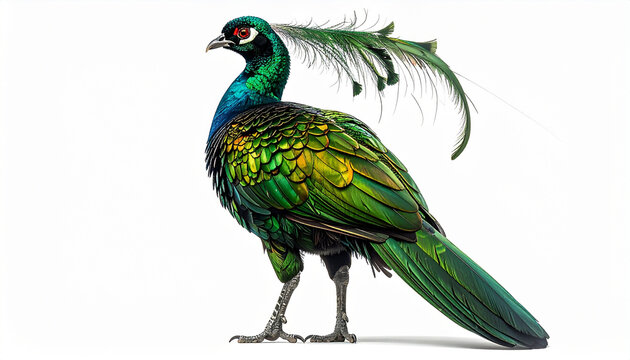 Elegant peacock with vivid green plumage