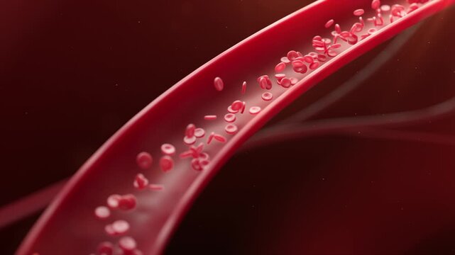 Treatment of blood vessel blockage, disappearance of atherosclerotic plaque, cerebral infarction, stroke, myocardial infarction, red blood cells flow in heart blood, cardiovascular disease concept,3D.
