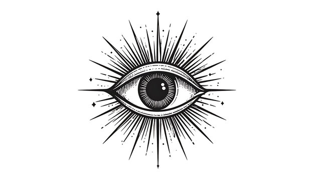 All seeing eye symbol radiating light rays, occult mysticism, spiritual awareness, divine providence, ancient secret knowledge symbol