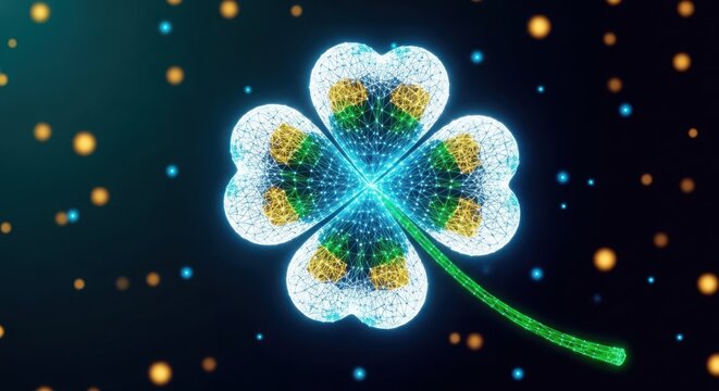 a four-leaf clover in space with a green stem illustration