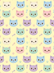 Fototapeta premium Cute Pastel Cats Pattern Seamless Background.