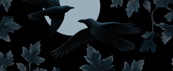 Naklejka premium shadows of flying crows on a moody victorian backdrop create a spooky halloween feel