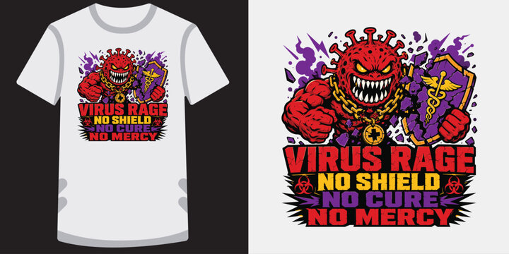 Virus rage monster breaking medical shield vector t-shirt design for health awareness art.
