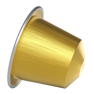 Gold coffee capsule pod 3d transparent background