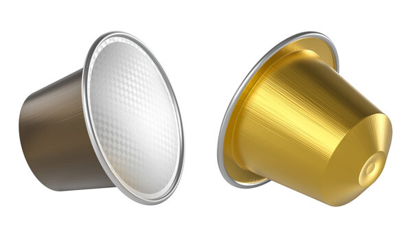 Gold and silver coffee capsules 3d