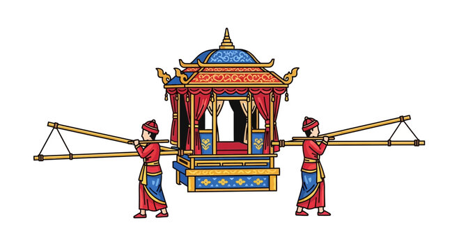 Traditional Palanquin Carriage with Bearers, Asian Cultural Procession