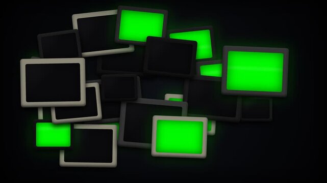 Retro TV Monitor Pile - 4K Static Noise to Green Screen Transition