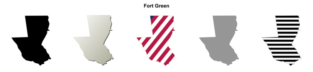 Obraz premium Fort Green (Florida) blank outline map set