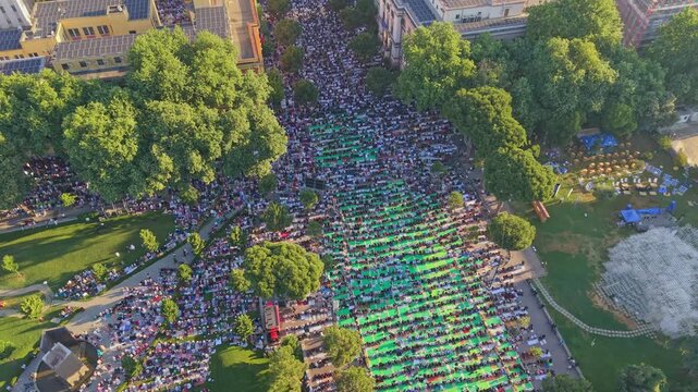 Tirana, Albania. 27 May 2026. Thousands of people gather in the city center for Eid al-Adha morning prayers, celebrating the religious occasion in peaceful unity.