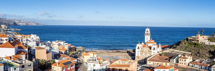 Naklejka premium Candelaria on Tenerife island with church panorama seaside holiday in Spain