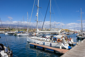 Obraz premium Sailboats in marina on Tenerife island vacation in San Miguel de Abona, Spain