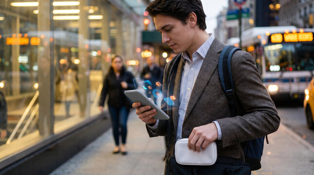 Urban commuter using synthetic biology health app and test kit